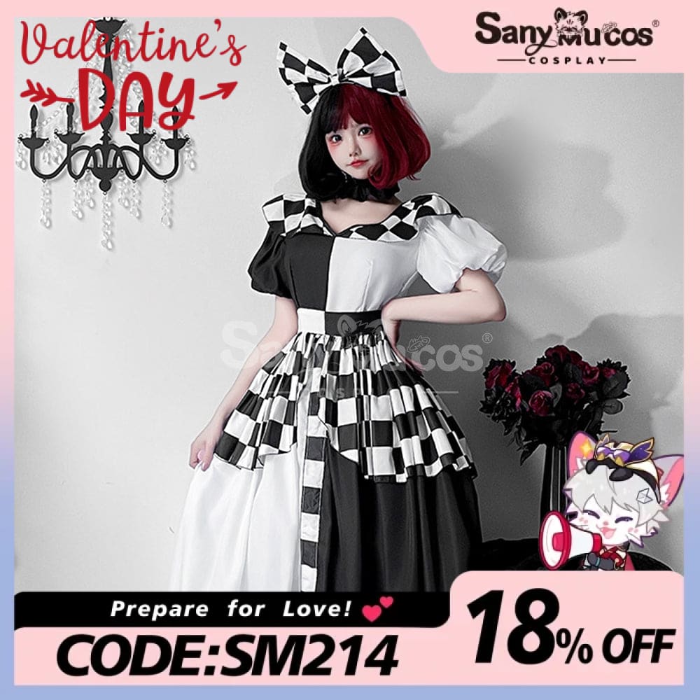 【In Stock】Halloween Cosplay Maid Black And White Plaid Dress Stage Performance Costume Costumes