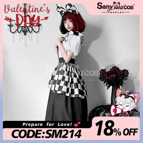 【In Stock】Halloween Cosplay Maid Black And White Plaid Dress Stage Performance Costume Costumes