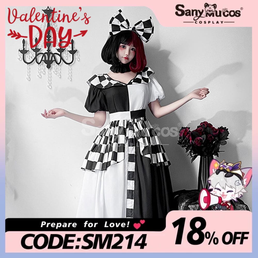 【In Stock】Halloween Cosplay Maid Black And White Plaid Dress Stage Performance Costume Costumes