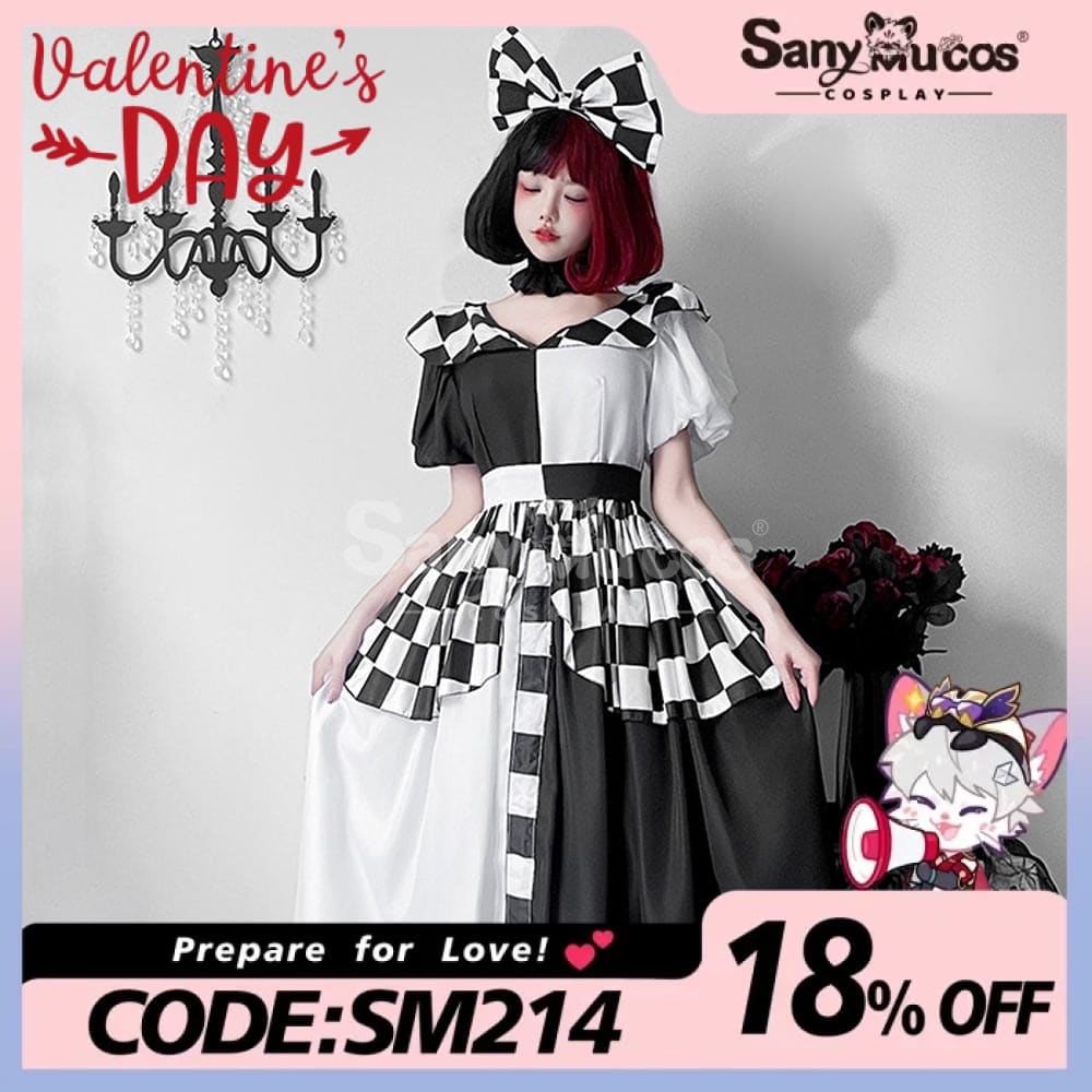 【In Stock】Halloween Cosplay Maid Black And White Plaid Dress Stage Performance Costume Costumes