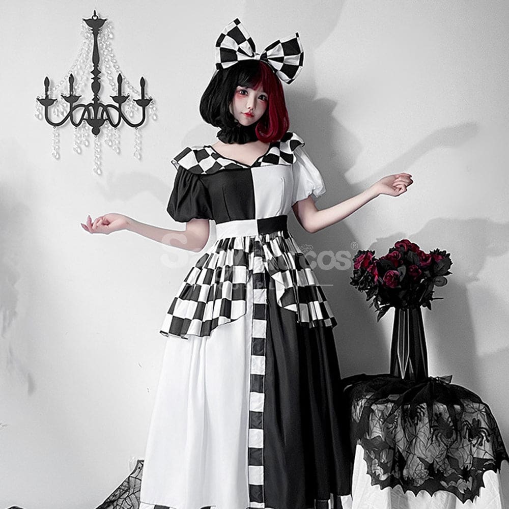 【In Stock】Halloween Cosplay Maid Black And White Plaid Dress Stage Performance Costume Costumes