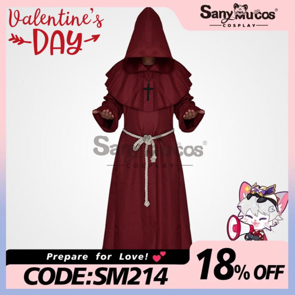 【In Stock】Halloween Cosplay Medieval Monk Costume Red / S Costumes