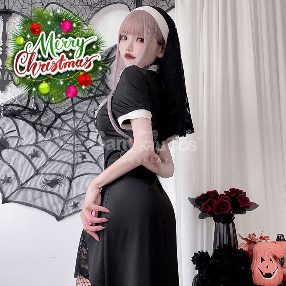 【In Stock】Halloween Cosplay Nun Gothic Black Dress Stage Performance Costume Costumes