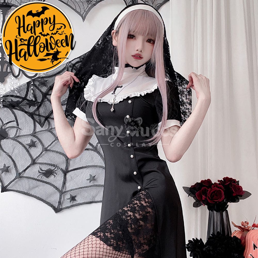 【In Stock】Halloween Cosplay Nun Gothic Black Dress Stage Performance Costume Costumes
