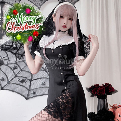 【In Stock】Halloween Cosplay Nun Gothic Black Dress Stage Performance Costume Costumes