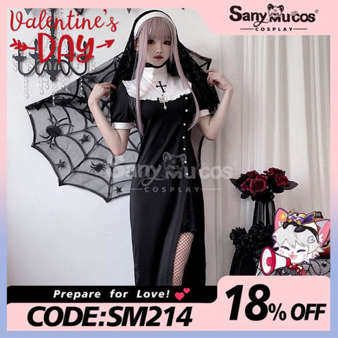 【In Stock】Halloween Cosplay Nun Gothic Black Dress Stage Performance Costume Costumes