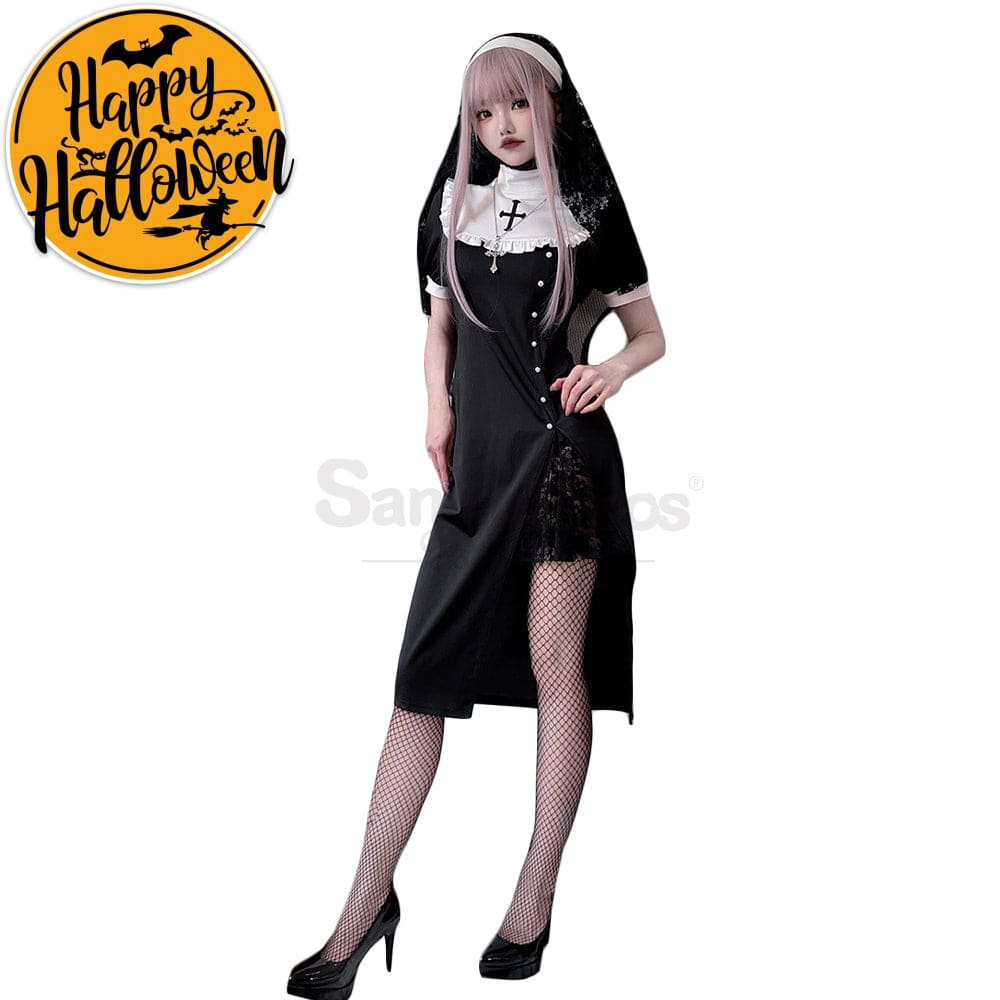 【In Stock】Halloween Cosplay Nun Gothic Black Dress Stage Performance Costume Costumes