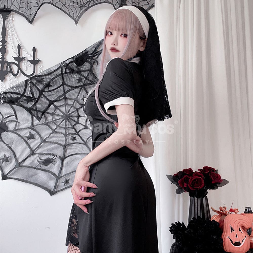 【In Stock】Halloween Cosplay Nun Gothic Black Dress Stage Performance Costume Costumes