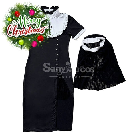 【In Stock】Halloween Cosplay Nun Gothic Black Dress Stage Performance Costume Costumes