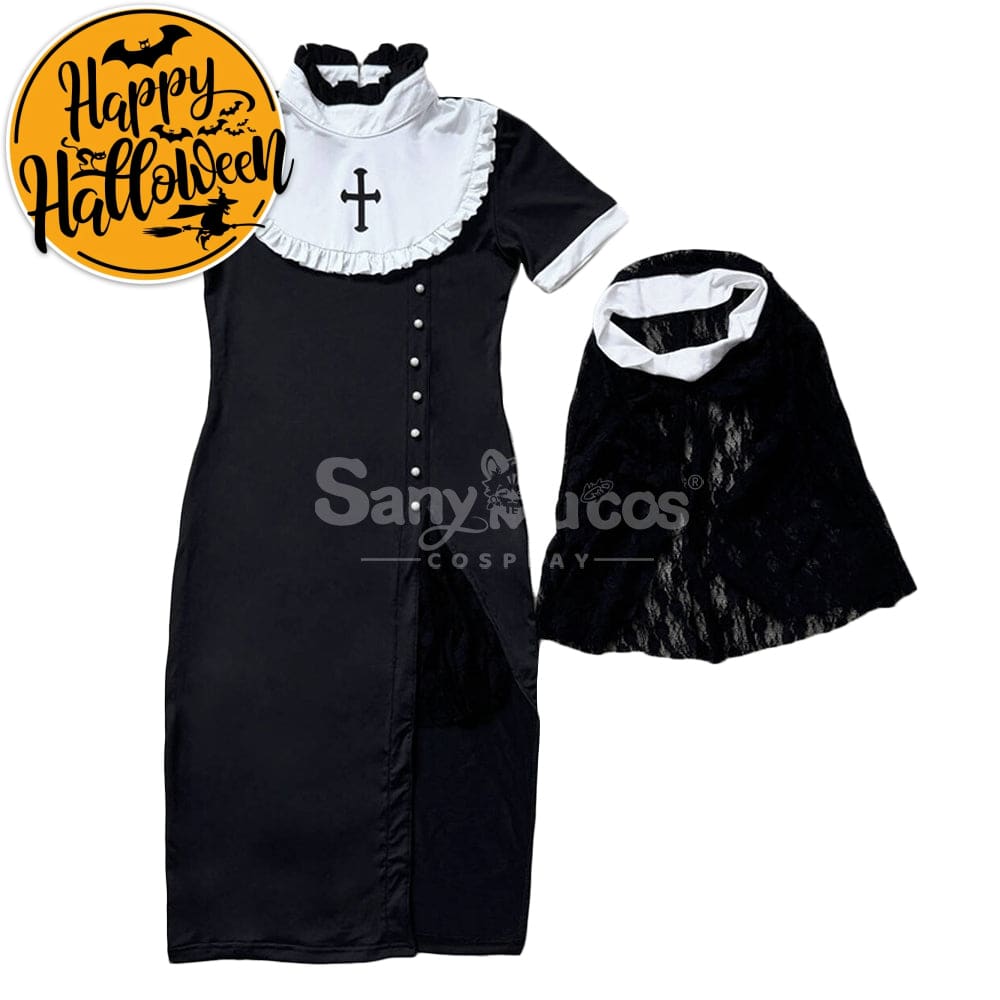 【In Stock】Halloween Cosplay Nun Gothic Black Dress Stage Performance Costume Costumes