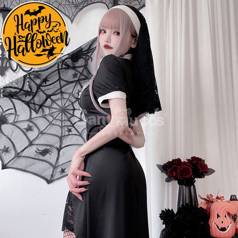 【In Stock】Halloween Cosplay Nun Gothic Black Dress Stage Performance Costume Costumes