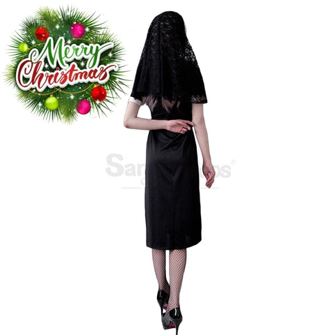 【In Stock】Halloween Cosplay Nun Gothic Black Dress Stage Performance Costume Costumes