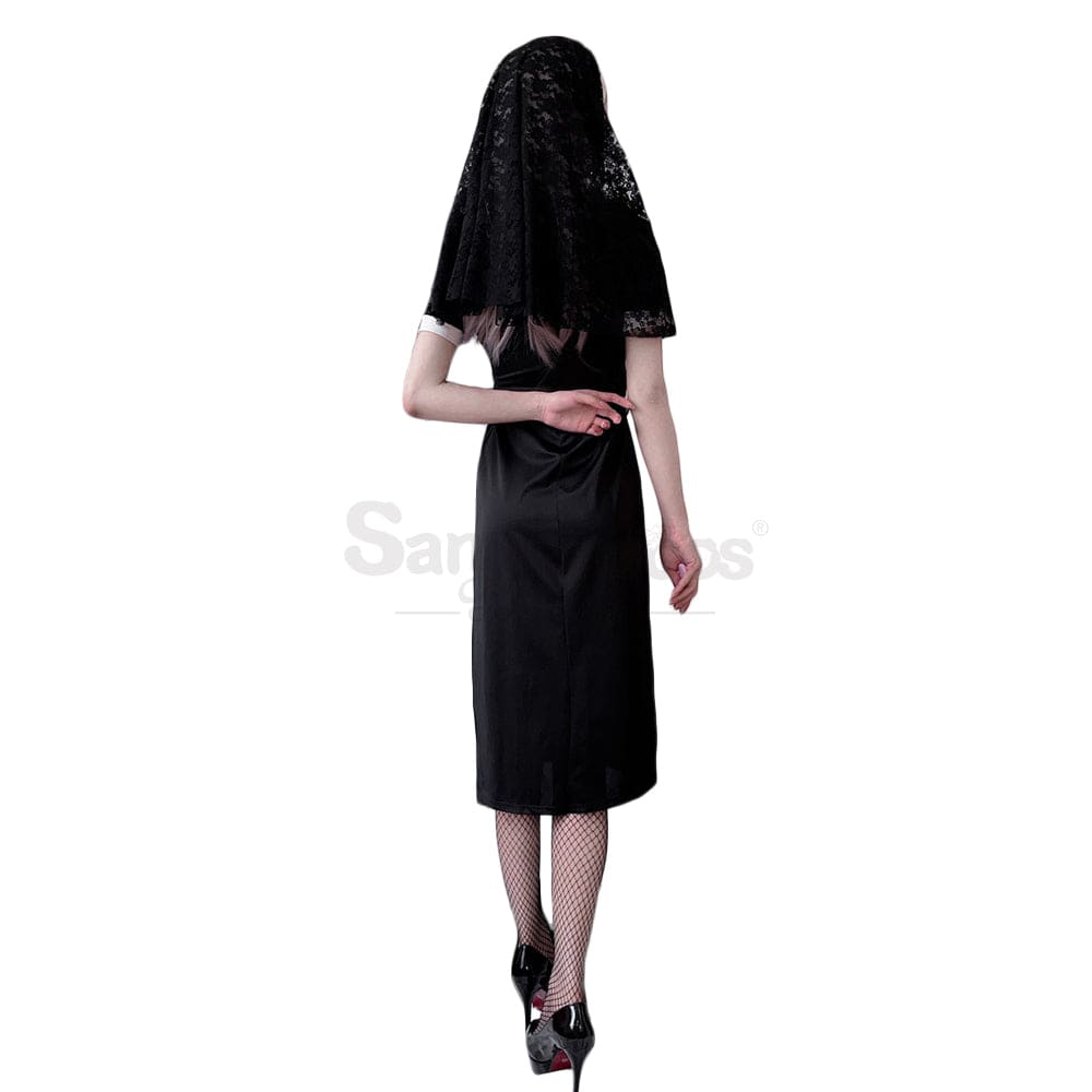 【In Stock】Halloween Cosplay Nun Gothic Black Dress Stage Performance Costume Costumes