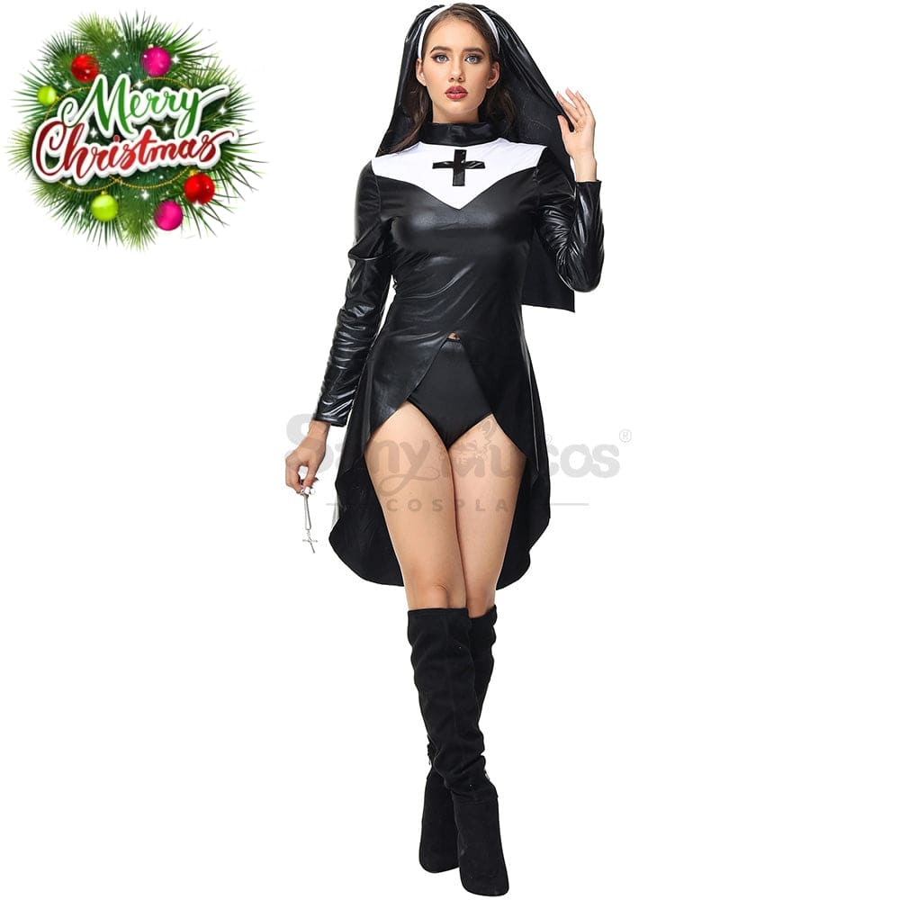 【In Stock】Halloween Cosplay Nun Leather Suit Costume Costumes