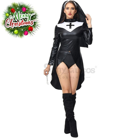 【In Stock】Halloween Cosplay Nun Leather Suit Costume Costumes