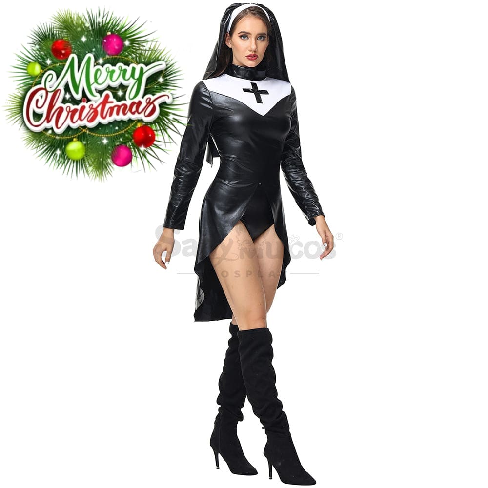 【In Stock】Halloween Cosplay Nun Leather Suit Costume Costumes