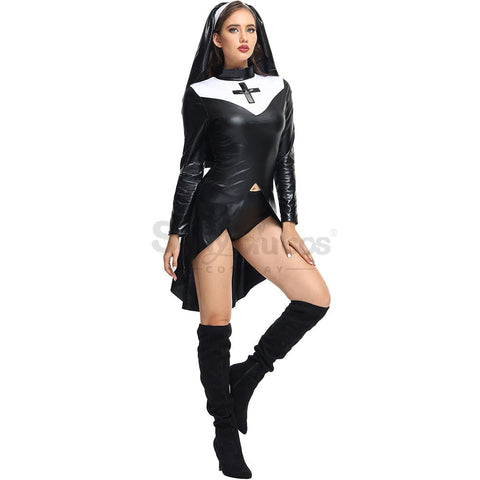 【In Stock】Halloween Cosplay Nun Leather Suit Costume Costumes