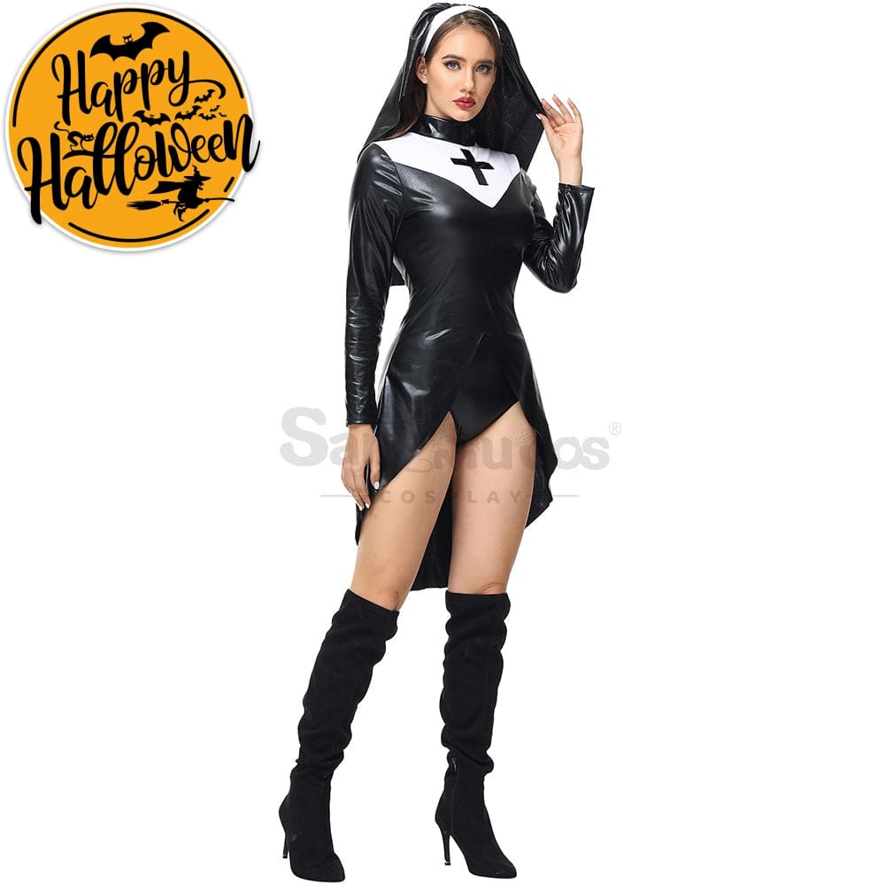 【In Stock】Halloween Cosplay Nun Leather Suit Costume Costumes