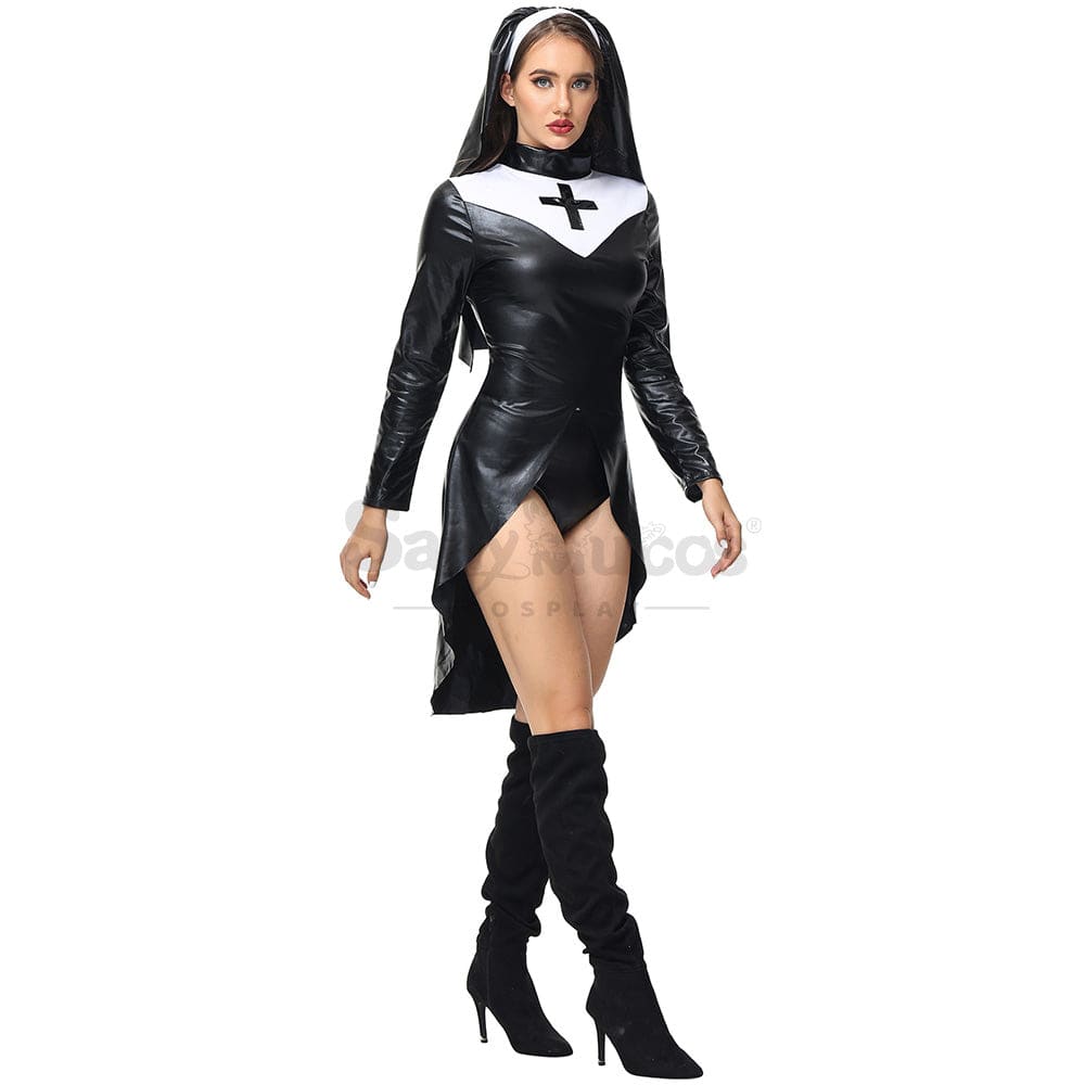 【In Stock】Halloween Cosplay Nun Leather Suit Costume Costumes