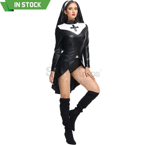 【In Stock】Halloween Cosplay Nun Leather Suit Costume Costumes