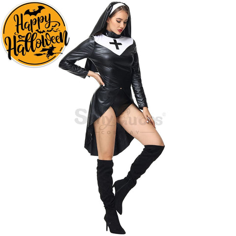 【In Stock】Halloween Cosplay Nun Leather Suit Costume Costumes