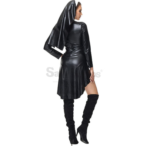 【In Stock】Halloween Cosplay Nun Leather Suit Costume Costumes