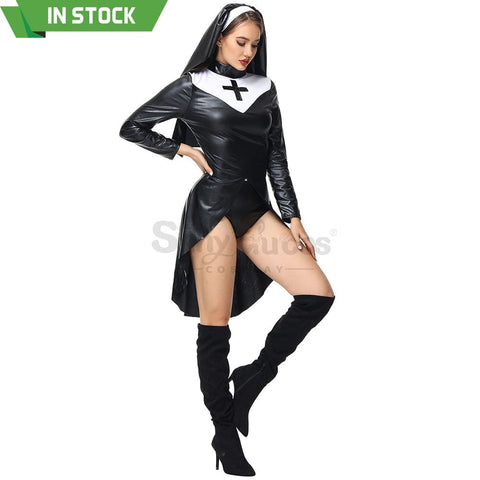 【In Stock】Halloween Cosplay Nun Leather Suit Costume Costumes