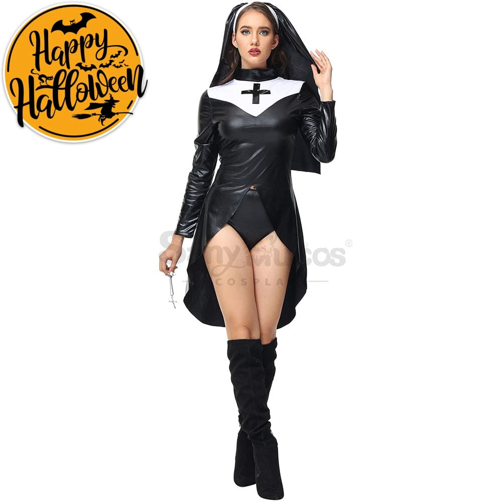 【In Stock】Halloween Cosplay Nun Leather Suit Costume Costumes