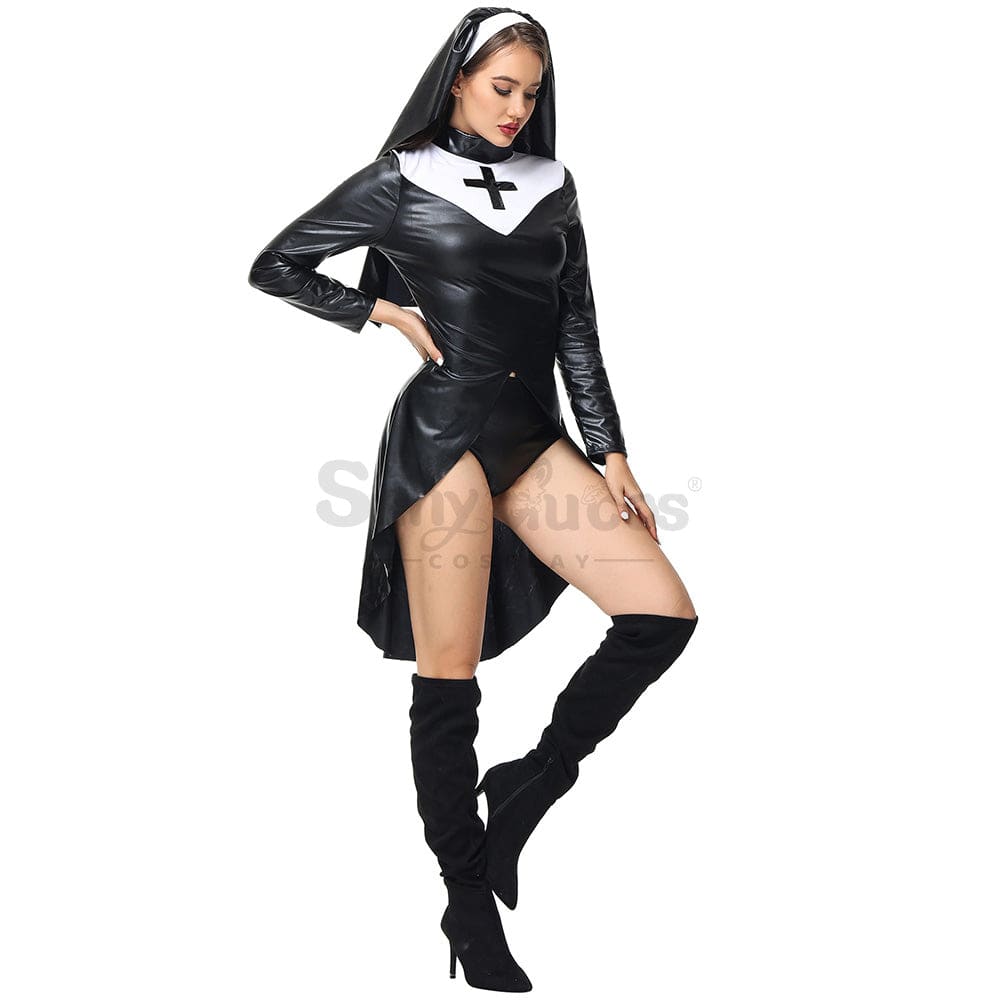 【In Stock】Halloween Cosplay Nun Leather Suit Costume Costumes