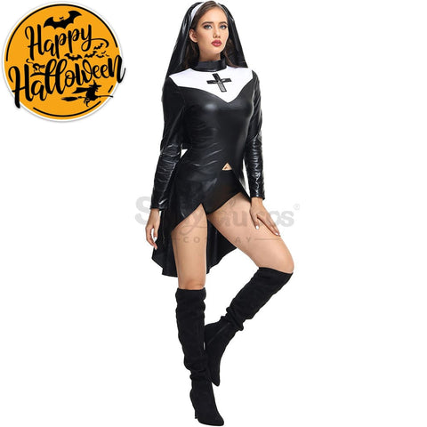 【In Stock】Halloween Cosplay Nun Leather Suit Costume Costumes