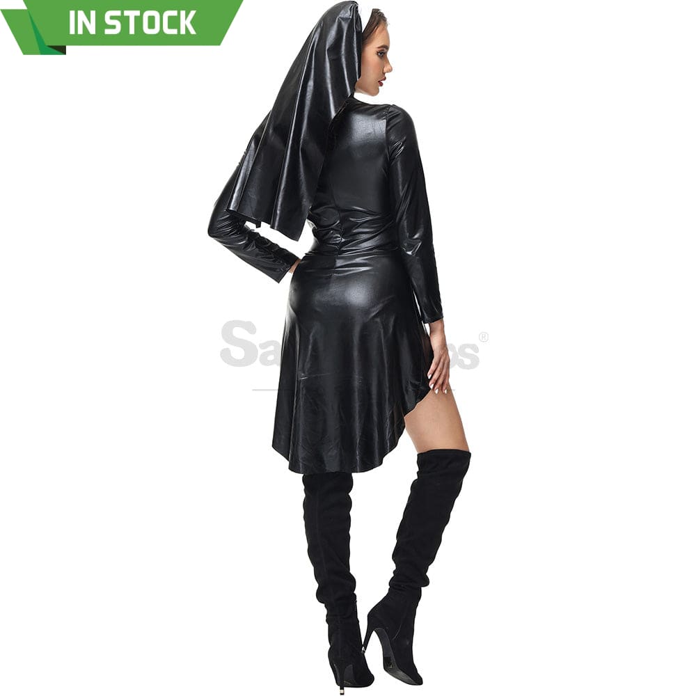 【In Stock】Halloween Cosplay Nun Leather Suit Costume Costumes