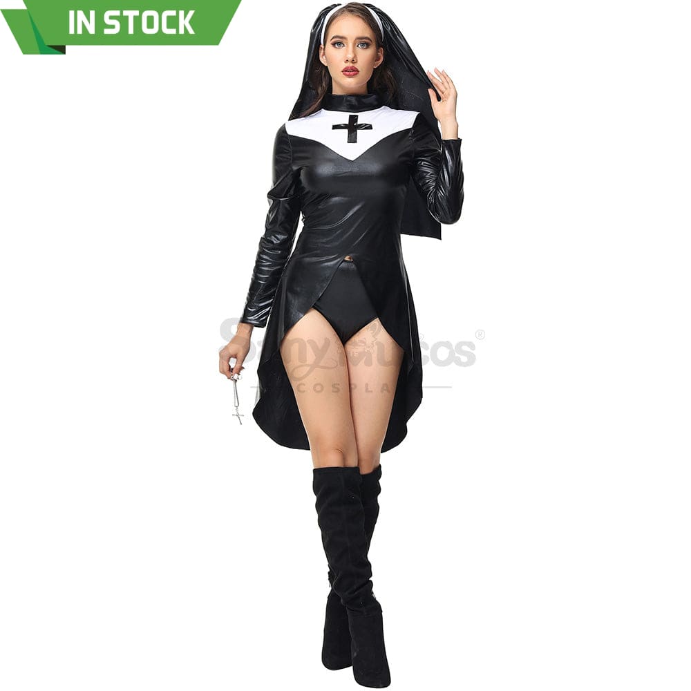 【In Stock】Halloween Cosplay Nun Leather Suit Costume Costumes