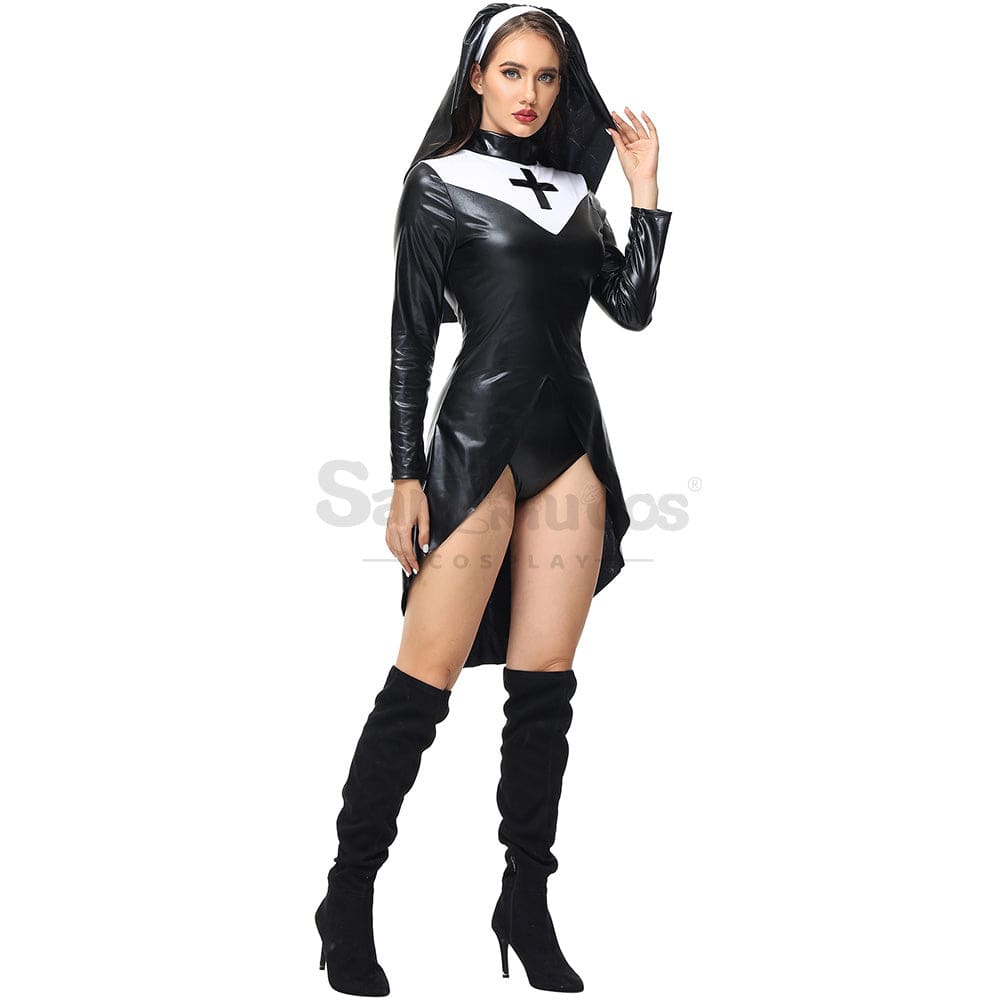 【In Stock】Halloween Cosplay Nun Leather Suit Costume Costumes