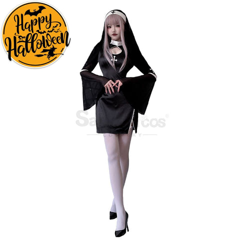 【In Stock】Halloween Cosplay Nun Vampire Gothic Black Costume Adult Stage Performance Costumes