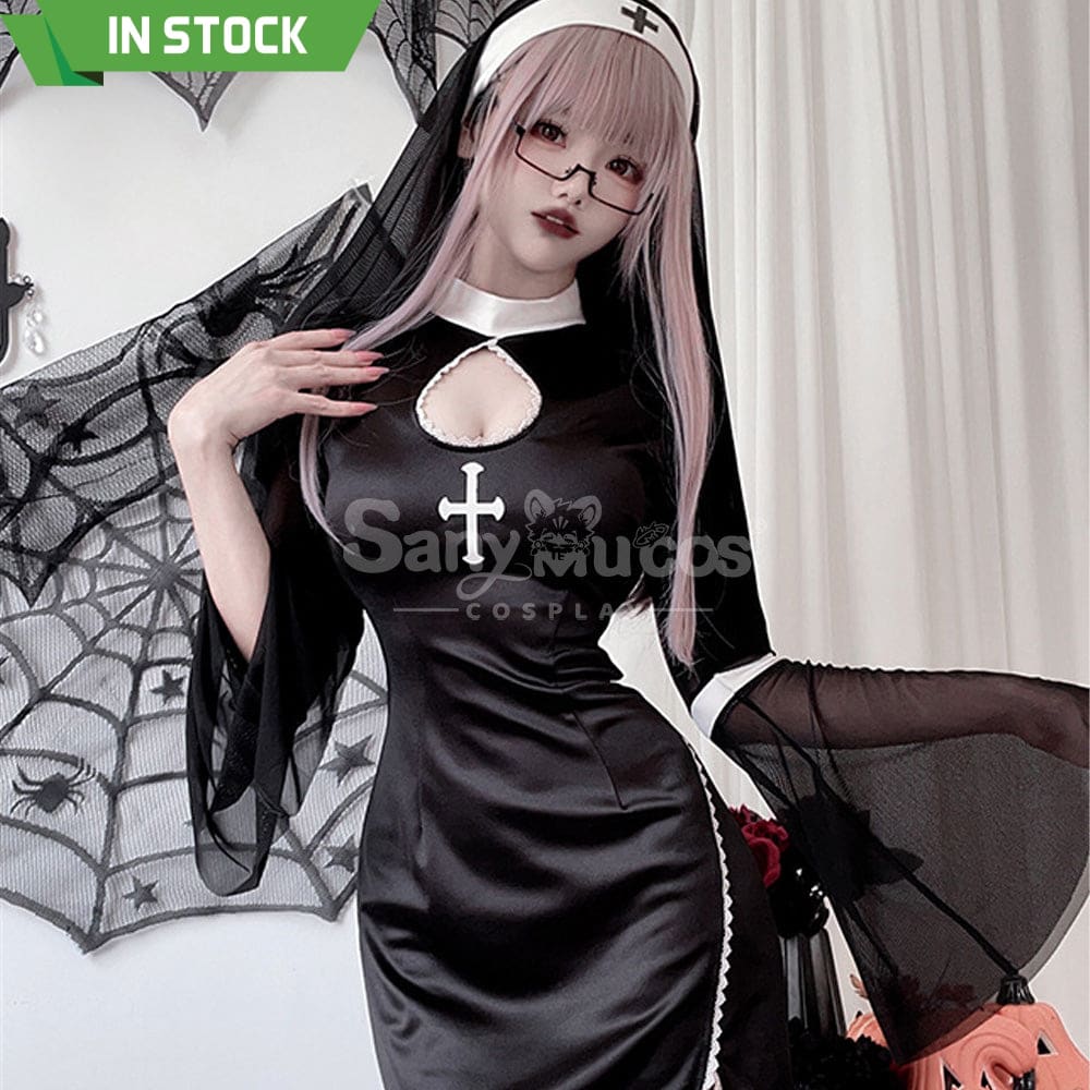 【In Stock】Halloween Cosplay Nun Vampire Gothic Black Costume Adult Stage Performance Costumes