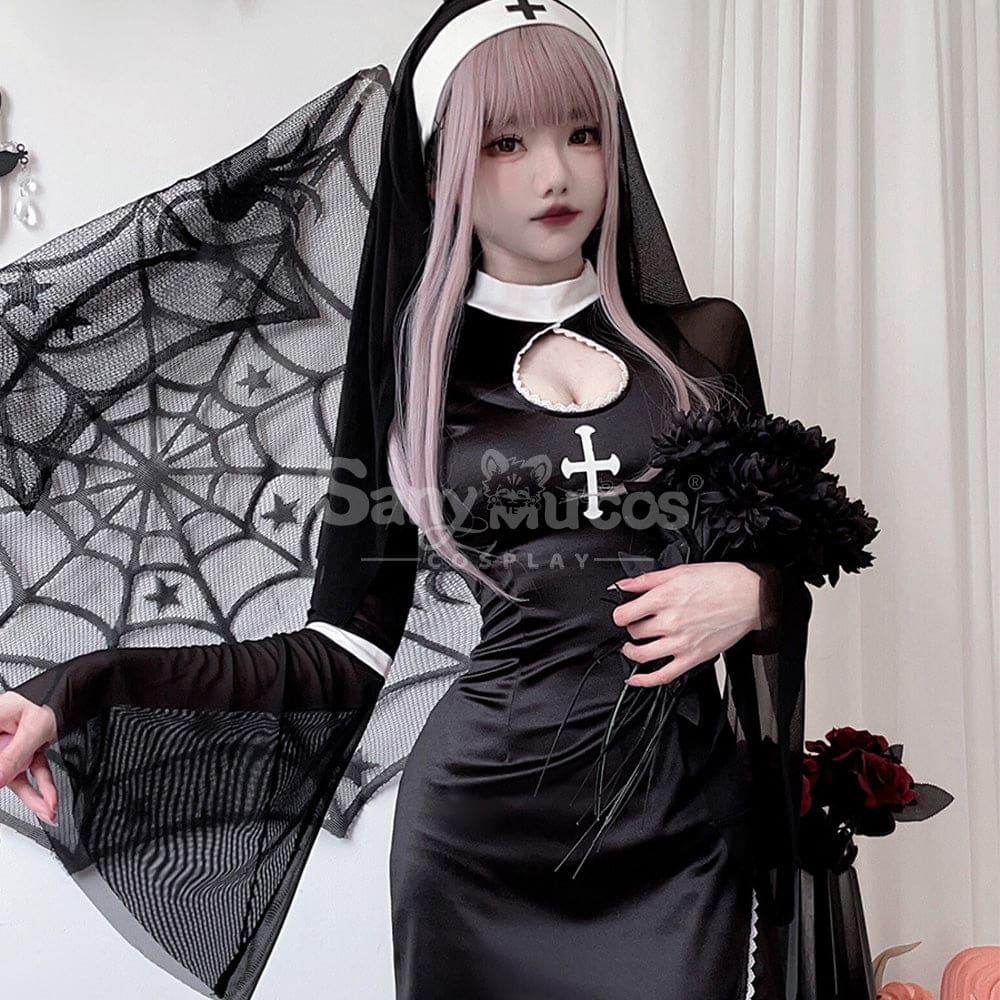 【In Stock】Halloween Cosplay Nun Vampire Gothic Black Costume Adult Stage Performance Costumes