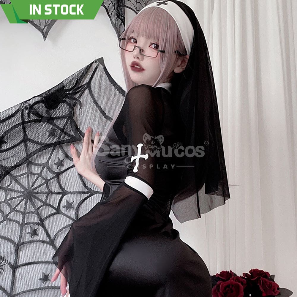 【In Stock】Halloween Cosplay Nun Vampire Gothic Black Costume Adult Stage Performance Costumes