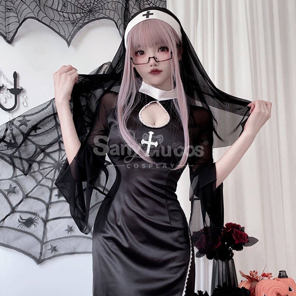 【In Stock】Halloween Cosplay Nun Vampire Gothic Black Costume Adult Stage Performance Costumes