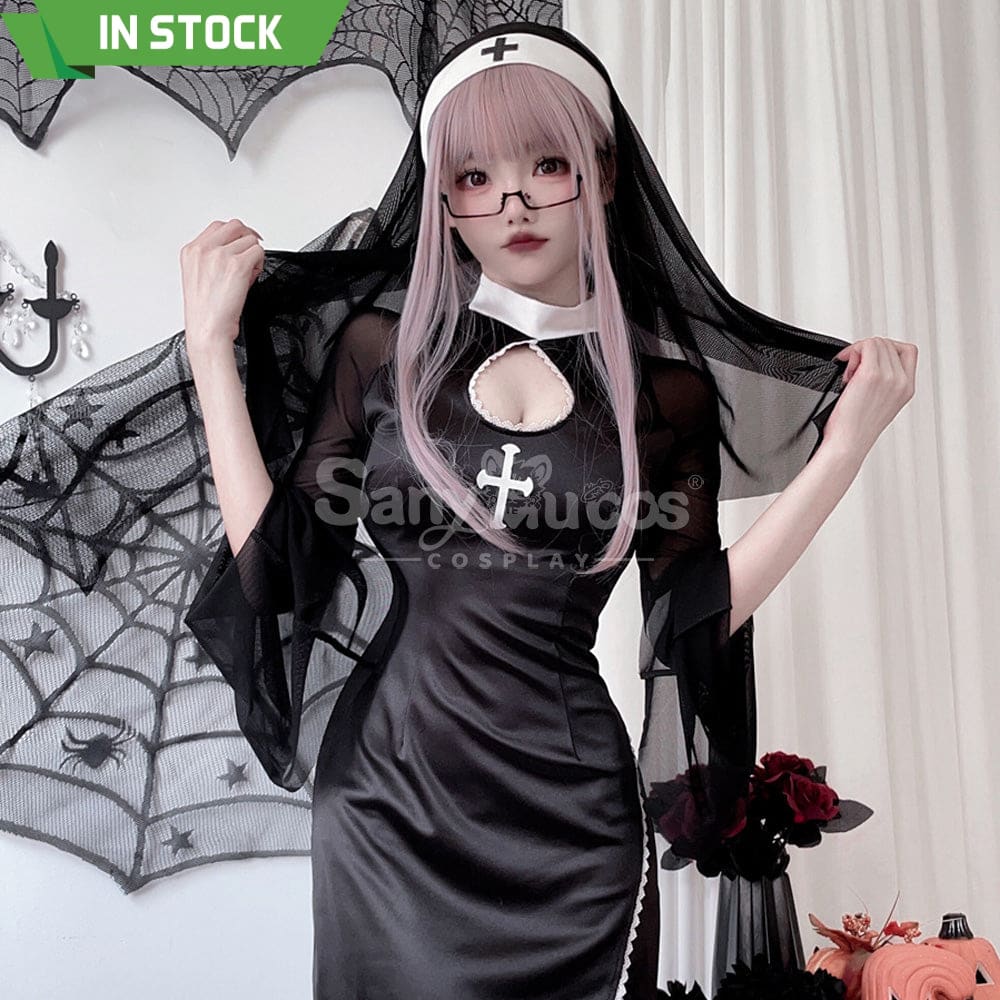 【In Stock】Halloween Cosplay Nun Vampire Gothic Black Costume Adult Stage Performance Costumes