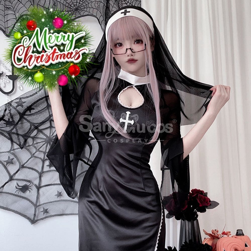 【In Stock】Halloween Cosplay Nun Vampire Gothic Black Costume Adult Stage Performance Costumes