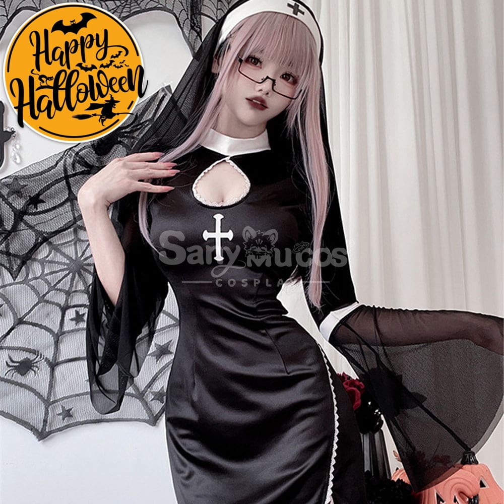 【In Stock】Halloween Cosplay Nun Vampire Gothic Black Costume Adult Stage Performance Costumes