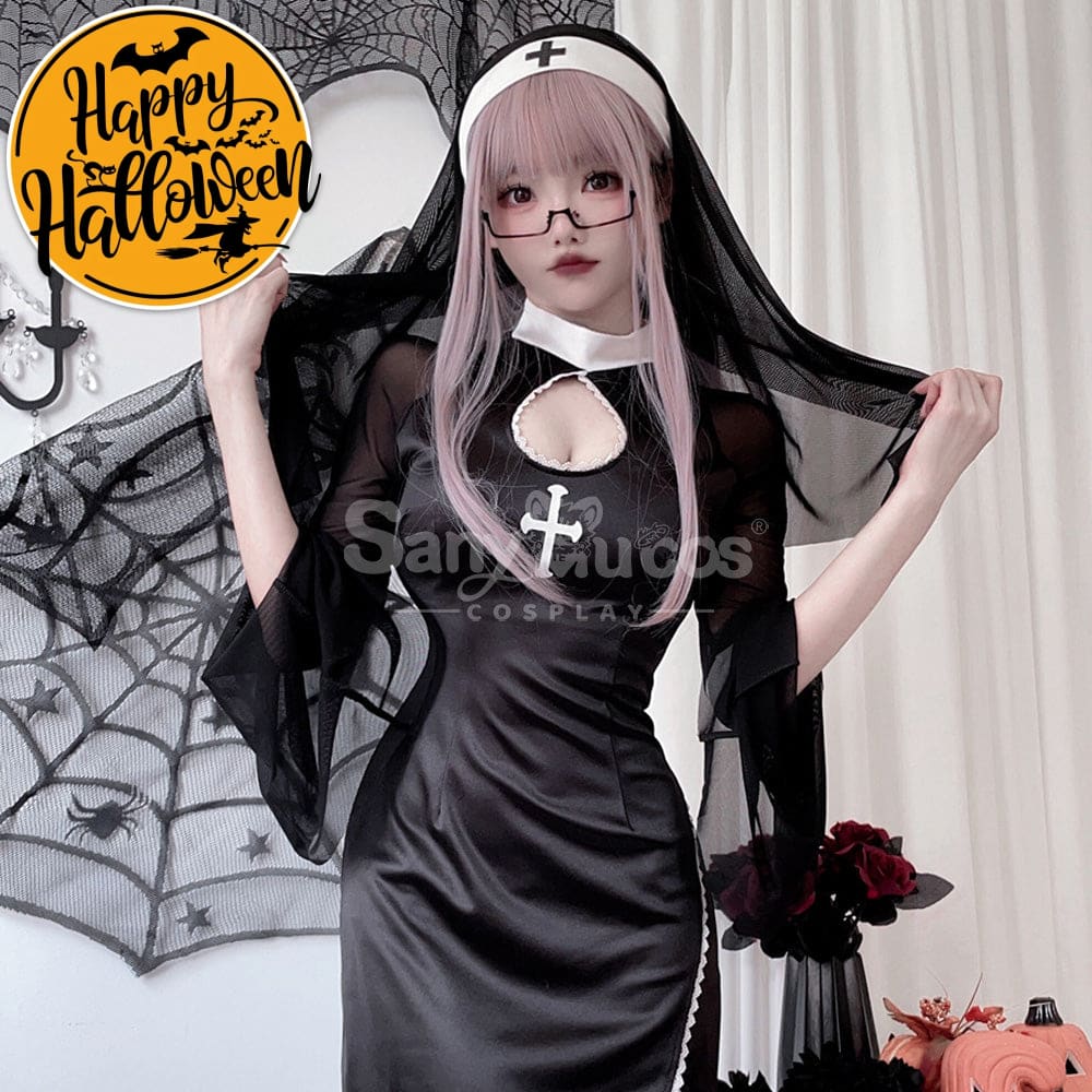 【In Stock】Halloween Cosplay Nun Vampire Gothic Black Costume Adult Stage Performance Costumes