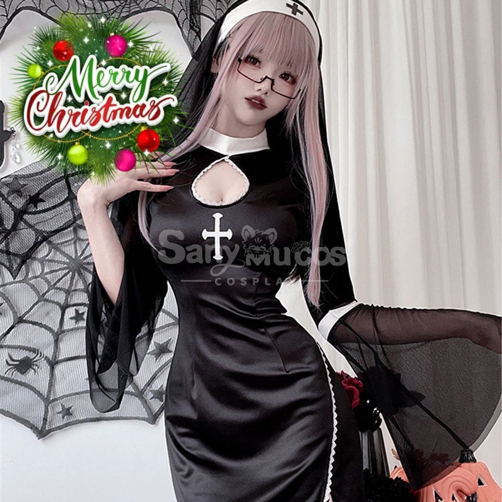 【In Stock】Halloween Cosplay Nun Vampire Gothic Black Costume Adult Stage Performance Costumes