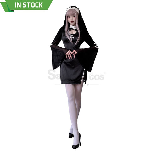 【In Stock】Halloween Cosplay Nun Vampire Gothic Black Costume Adult Stage Performance Costumes