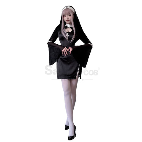 【In Stock】Halloween Cosplay Nun Vampire Gothic Black Costume Adult Stage Performance Costumes