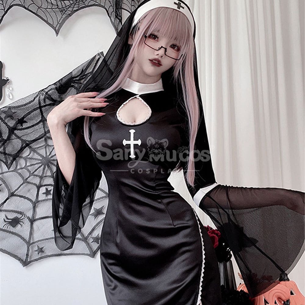 【In Stock】Halloween Cosplay Nun Vampire Gothic Black Costume Adult Stage Performance Costumes