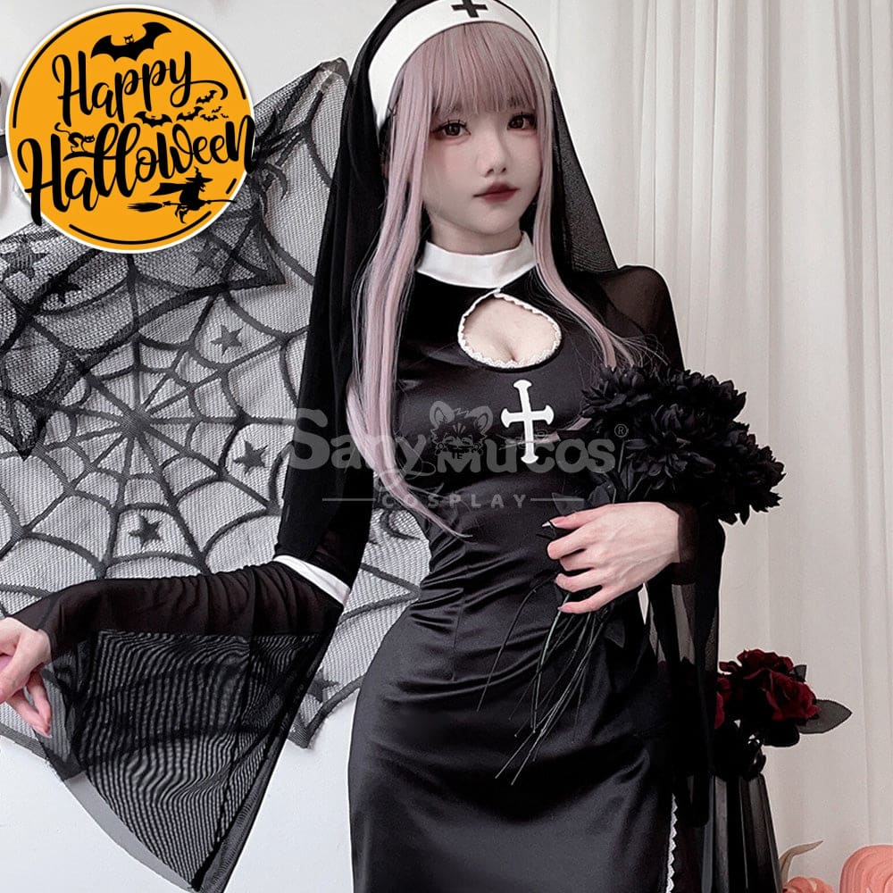 【In Stock】Halloween Cosplay Nun Vampire Gothic Black Costume Adult Stage Performance Costumes