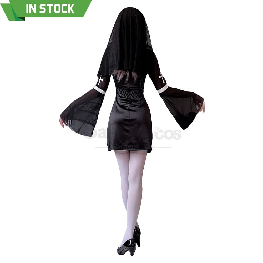 【In Stock】Halloween Cosplay Nun Vampire Gothic Black Costume Adult Stage Performance Costumes