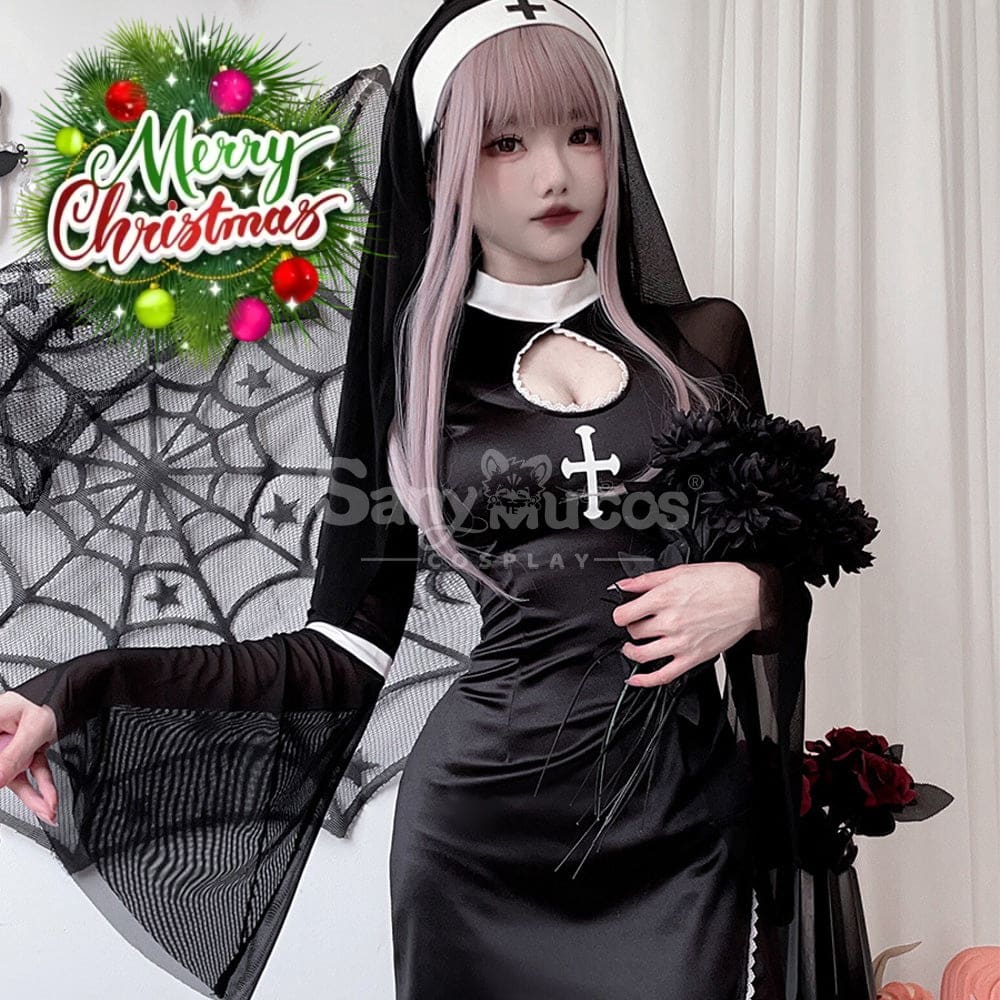 【In Stock】Halloween Cosplay Nun Vampire Gothic Black Costume Adult Stage Performance Costumes