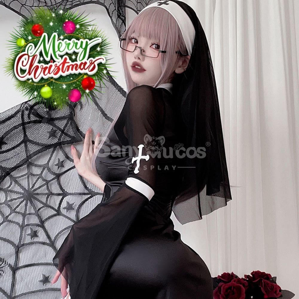 【In Stock】Halloween Cosplay Nun Vampire Gothic Black Costume Adult Stage Performance Costumes